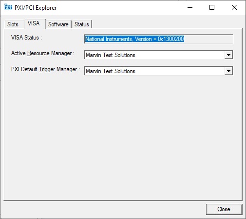 VISA page of PXI/PCI Explorer